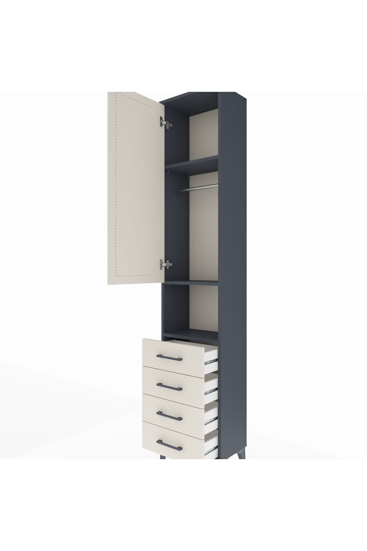 Arges Dolap 3 Raflı 4 Çekmeceli Tek Askılı 44x30x221 Antrasit-Aytaşı