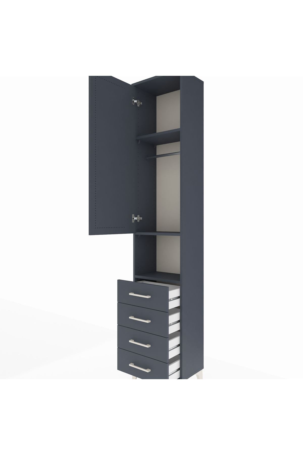 Arges Dolap 3 Raflı 4 Çekmeceli Tek Askılı 44x30x221 Antrasit-Antrasit