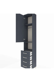 Arges Dolap 3 Raflı 4 Çekmeceli Tek Askılı 44x30x221 Antrasit-Antrasit