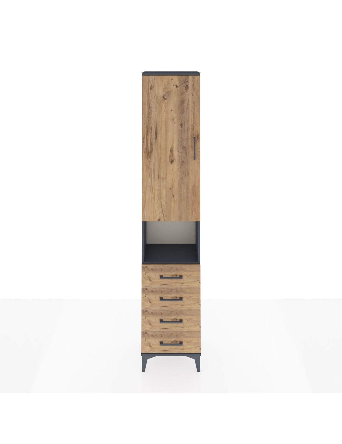 Arges Dolap 3 Raflı 4 Çekmeceli Tek Askılı 44x30x221 Antrasit-Çam