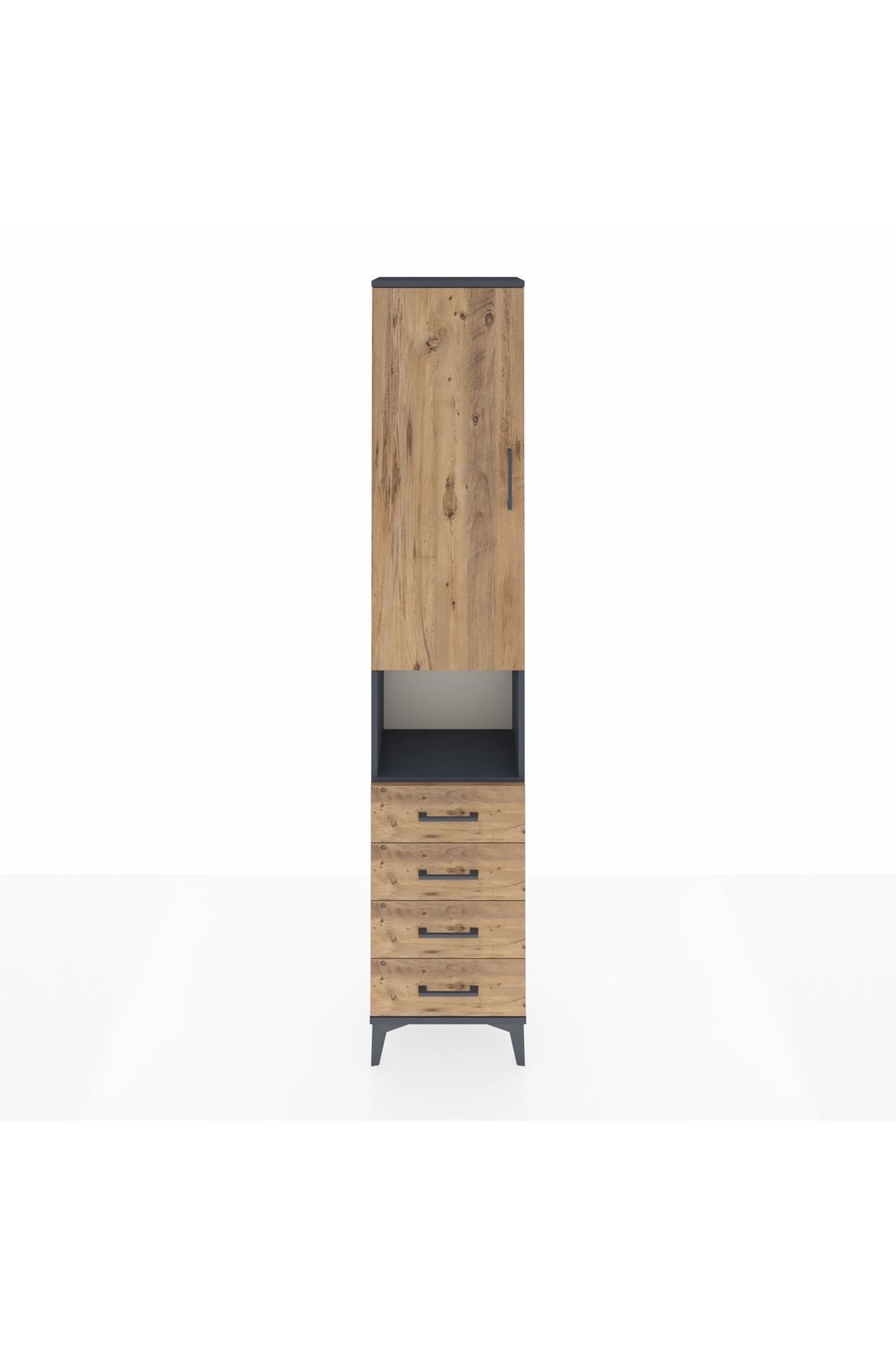 Arges Dolap 3 Raflı 4 Çekmeceli Tek Askılı 44x30x221 Antrasit-Çam