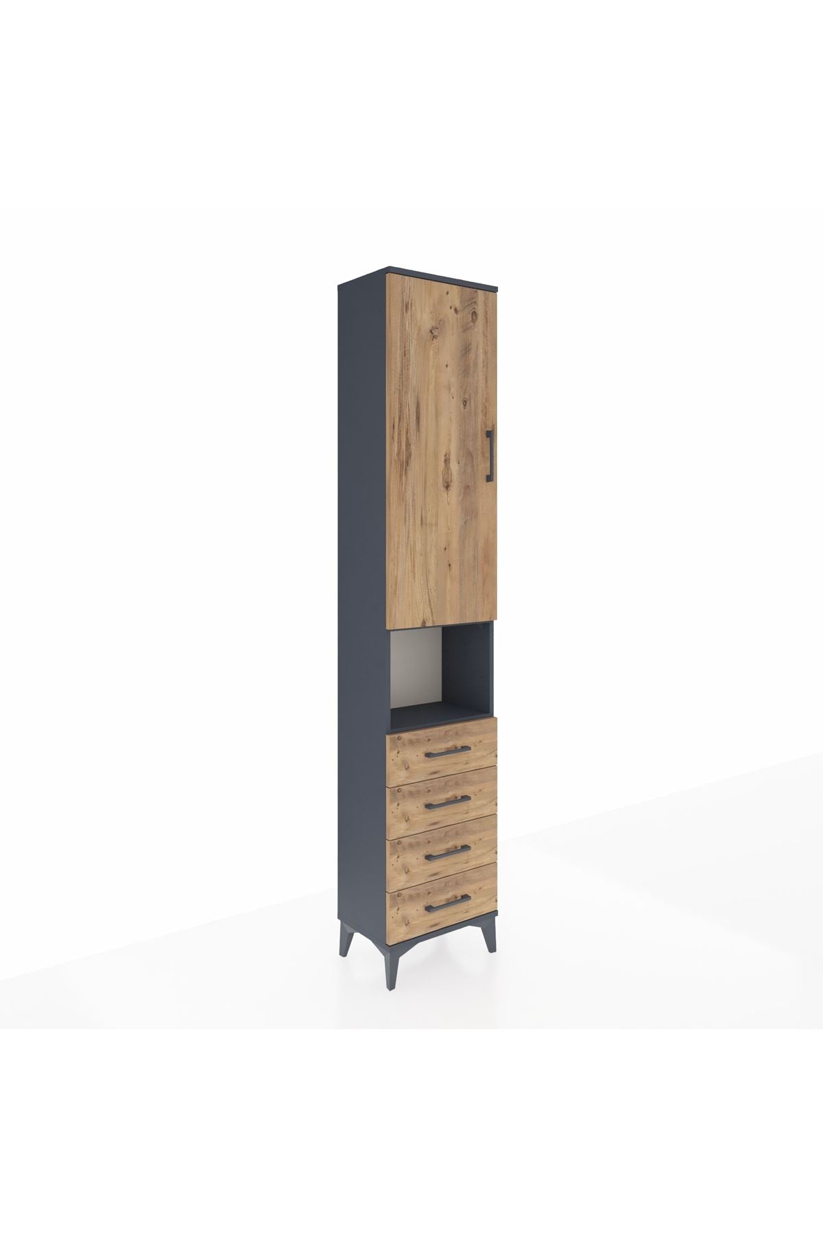 Arges Dolap 3 Raflı 4 Çekmeceli Tek Askılı 44x30x221 Antrasit-Çam