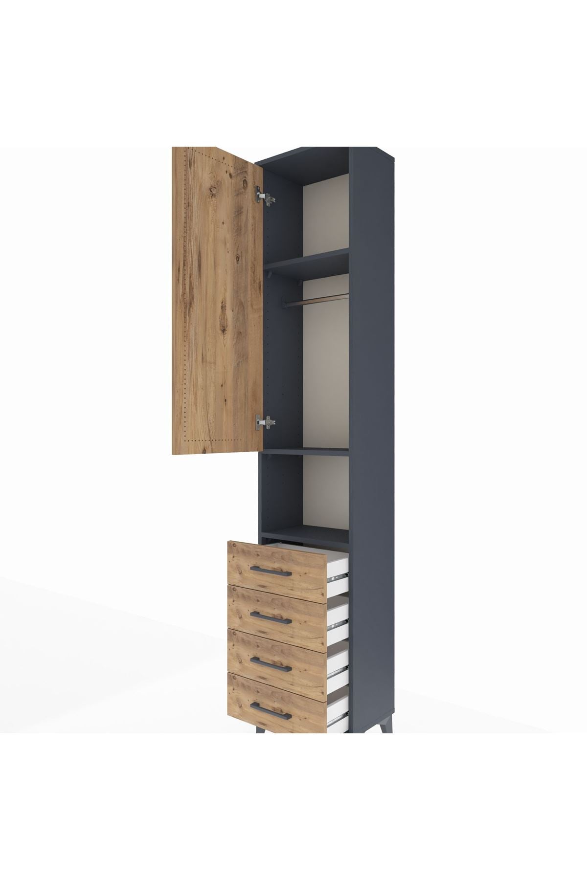 Arges Dolap 3 Raflı 4 Çekmeceli Tek Askılı 44x30x221 Antrasit-Çam