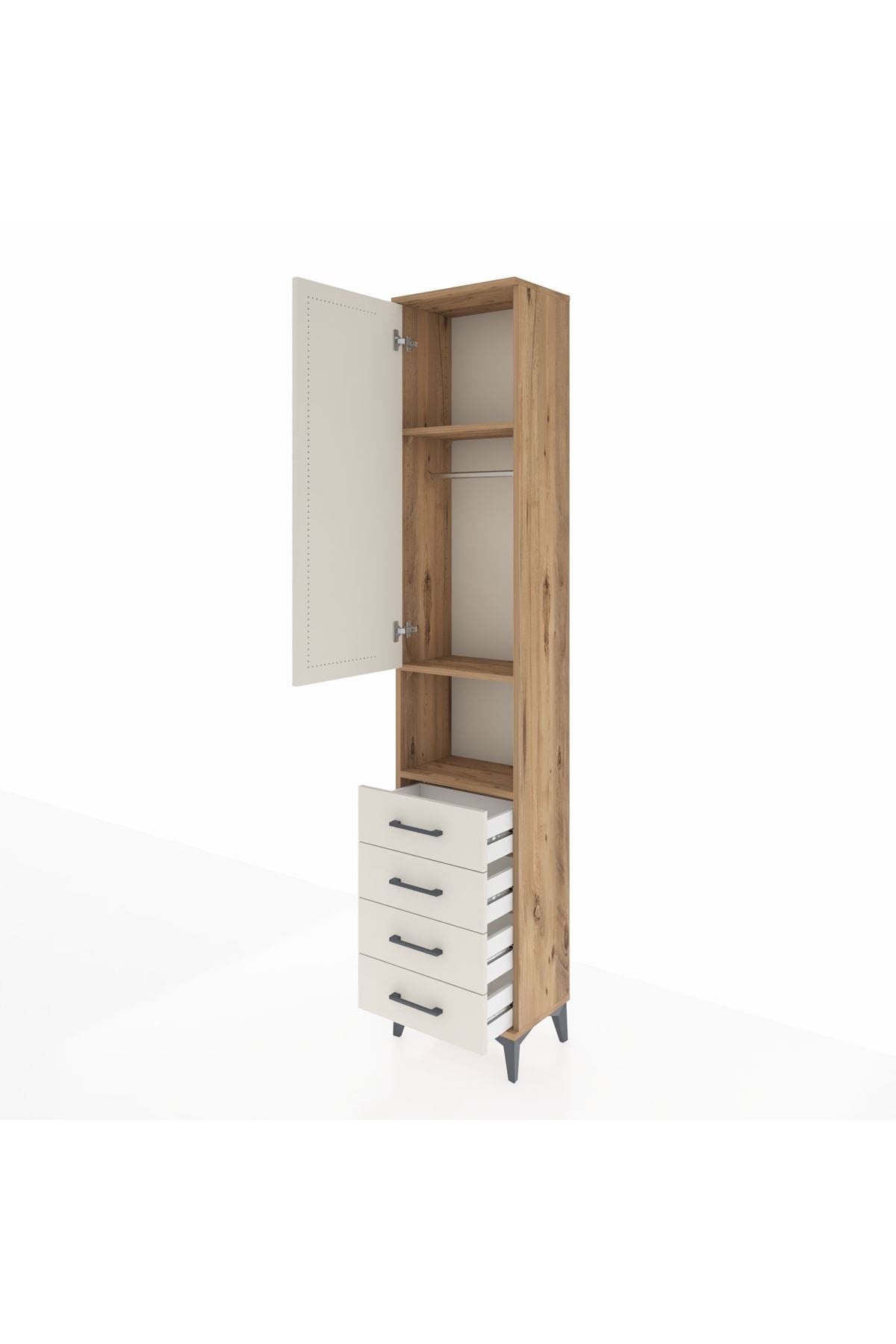 Arges Dolap 3 Raflı 4 Çekmeceli Tek Askılı 44x30x221 Çam-Aytaşı