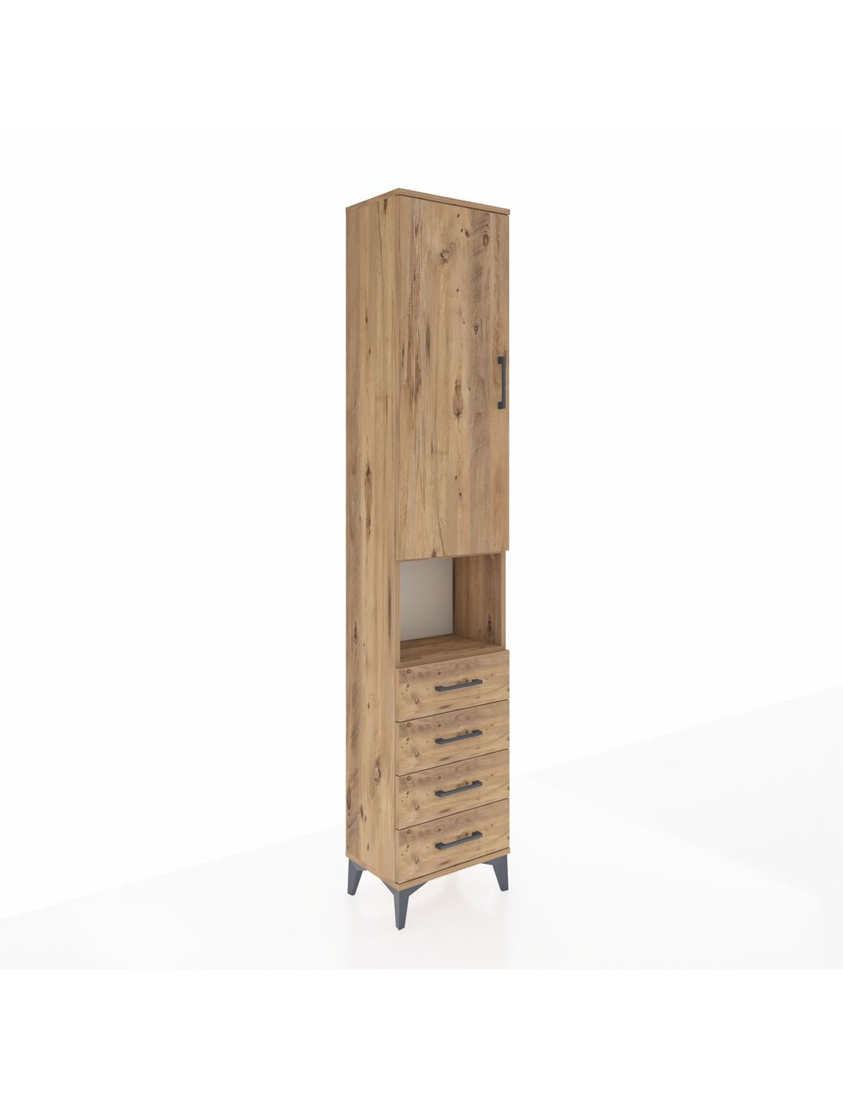 Arges Dolap 3 Raflı 4 Çekmeceli Tek Askılı 44x30x221 Çam-Çam