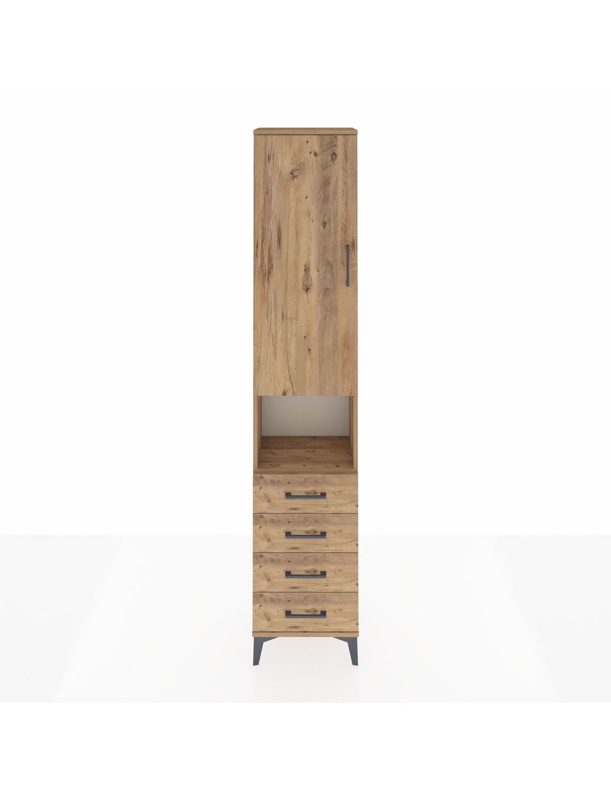 Arges Dolap 3 Raflı 4 Çekmeceli Tek Askılı 44x30x221 Çam-Çam