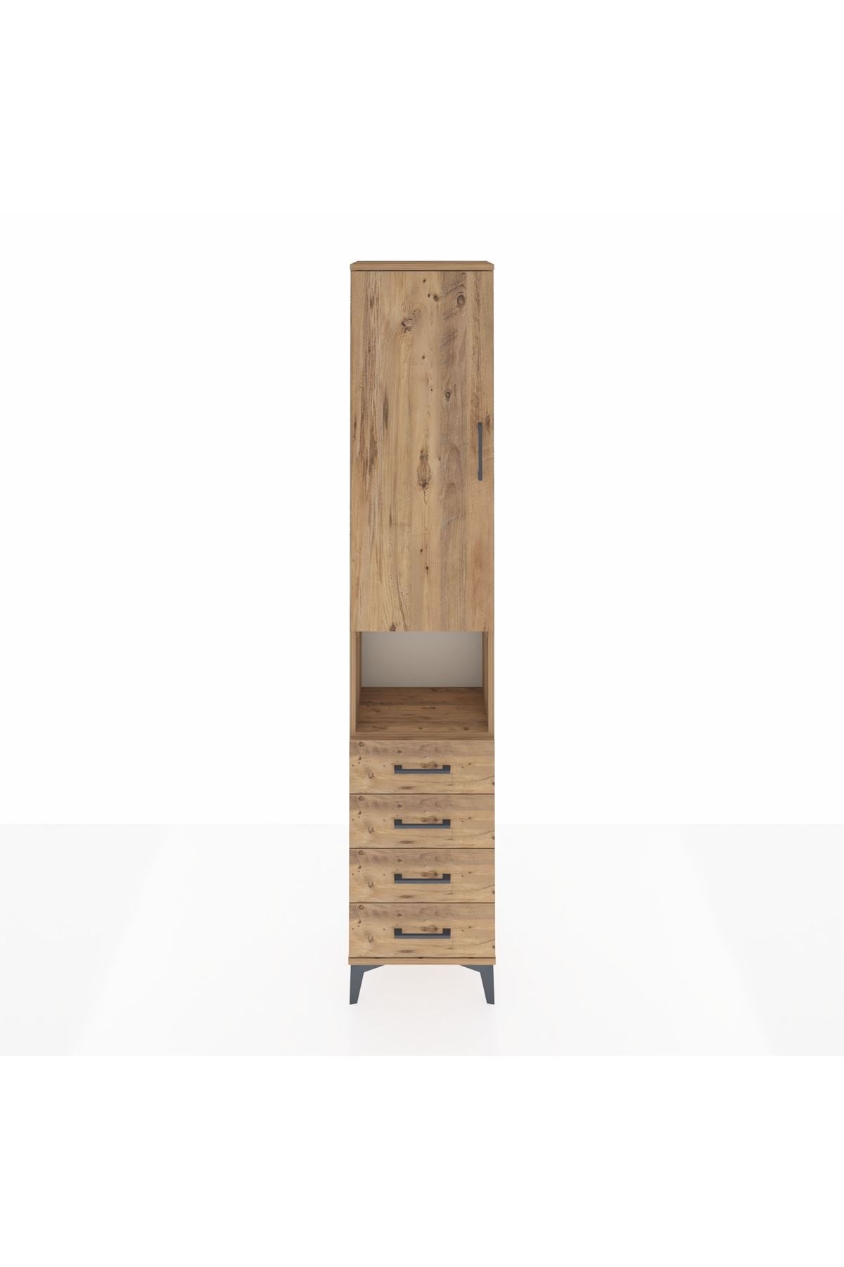 Arges Dolap 3 Raflı 4 Çekmeceli Tek Askılı 44x30x221 Çam-Çam