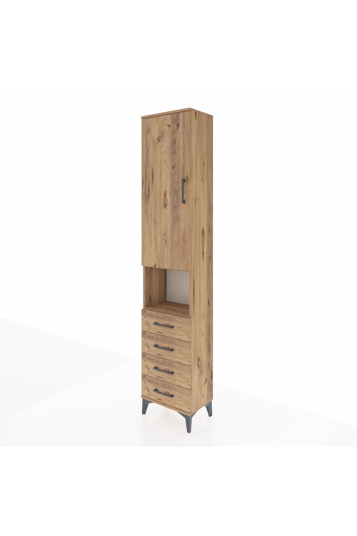 Arges Dolap 3 Raflı 4 Çekmeceli Tek Askılı 44x30x221 Çam-Çam