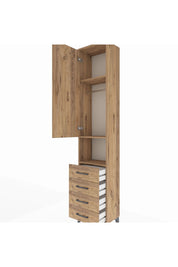 Arges Dolap 3 Raflı 4 Çekmeceli Tek Askılı 44x30x221 Çam-Çam
