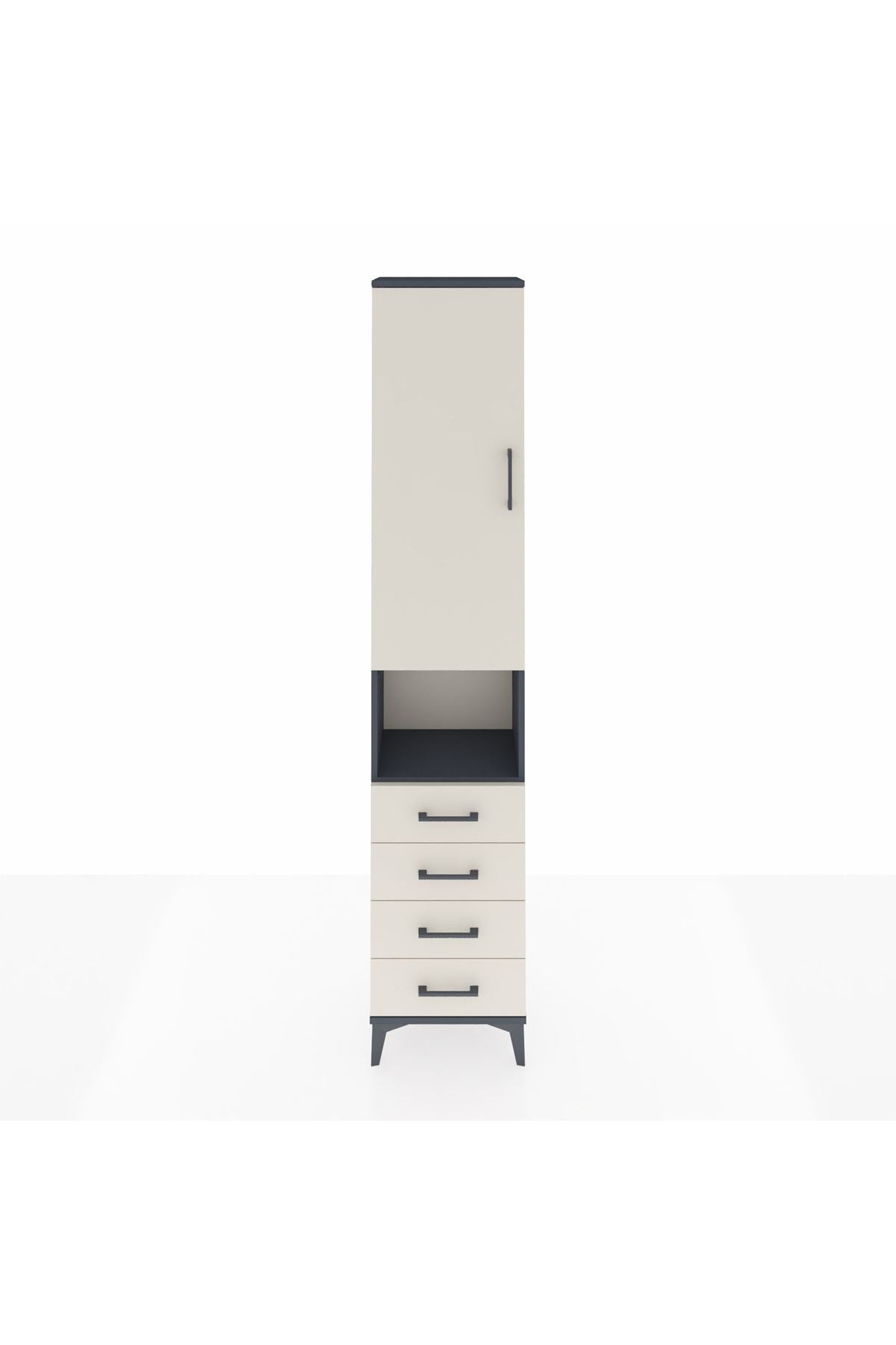 Arges Dolap 4 Raflı 4 Çekmeceli Tek Kapaklı 44x30x221 Antrasit-Aytaşı