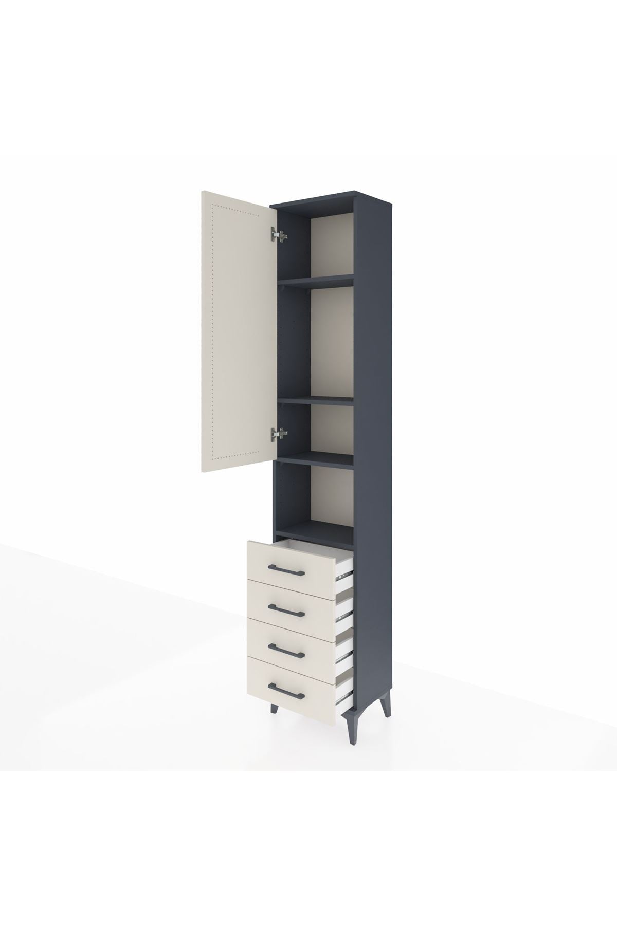 Arges Dolap 4 Raflı 4 Çekmeceli Tek Kapaklı 44x30x221 Antrasit-Aytaşı