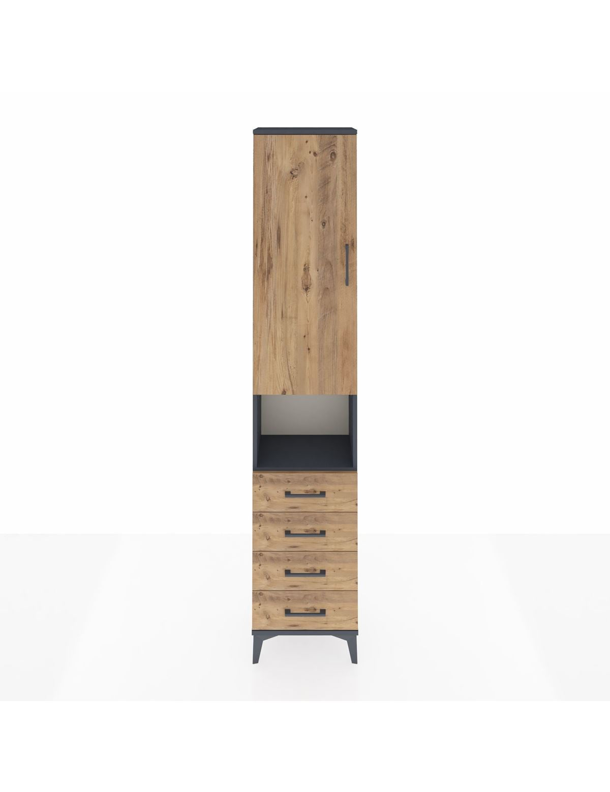 Arges Dolap 4 Raflı 4 Çekmeceli Tek Kapaklı 44x30x221 Antrasit-Çam