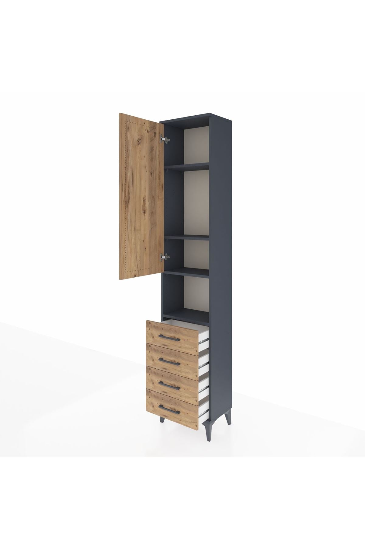 Arges Dolap 4 Raflı 4 Çekmeceli Tek Kapaklı 44x30x221 Antrasit-Çam