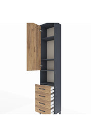 Arges Dolap 4 Raflı 4 Çekmeceli Tek Kapaklı 44x30x221 Antrasit-Çam