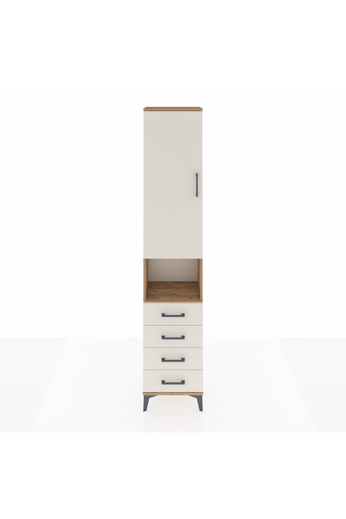 Arges Dolap 4 Raflı 4 Çekmeceli Tek Kapaklı 44x30x221 Çam-Aytaşı