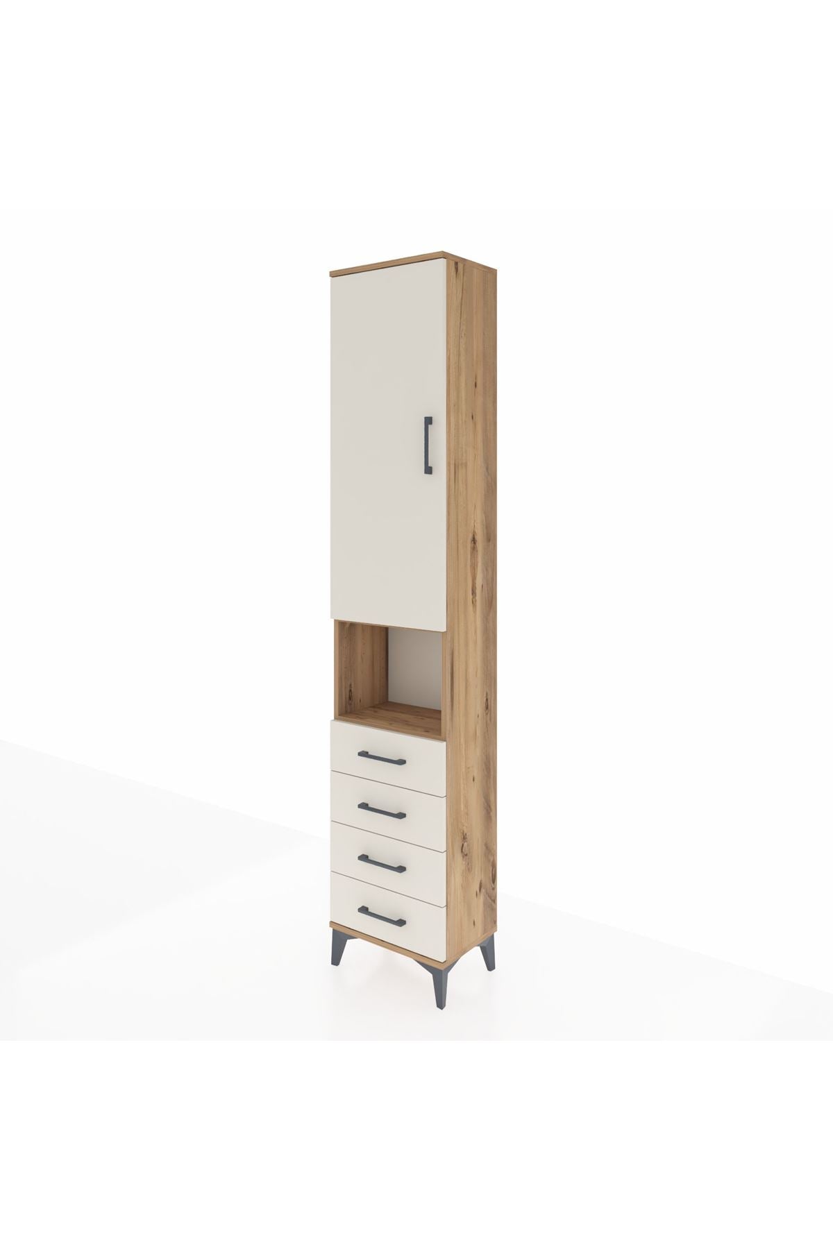 Arges Dolap 4 Raflı 4 Çekmeceli Tek Kapaklı 44x30x221 Çam-Aytaşı