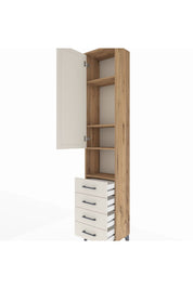 Arges Dolap 4 Raflı 4 Çekmeceli Tek Kapaklı 44x30x221 Çam-Aytaşı