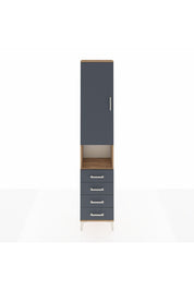 Arges Dolap 4 Raflı 4 Çekmeceli Tek Kapaklı 44x30x221 Çam-Antrasit