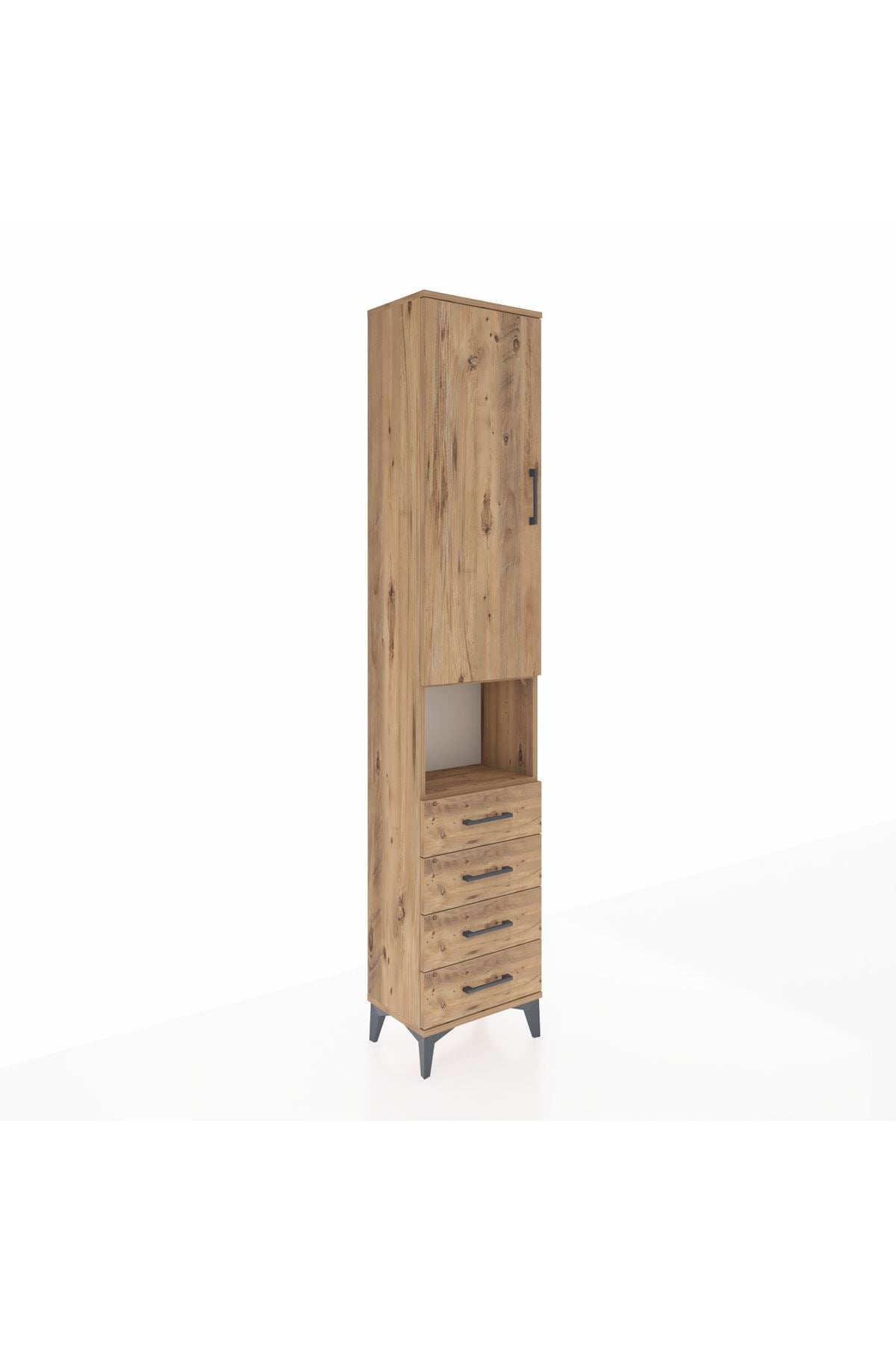 Arges Dolap 4 Raflı 4 Çekmeceli Tek Kapaklı 44x30x221 Çam-Çam