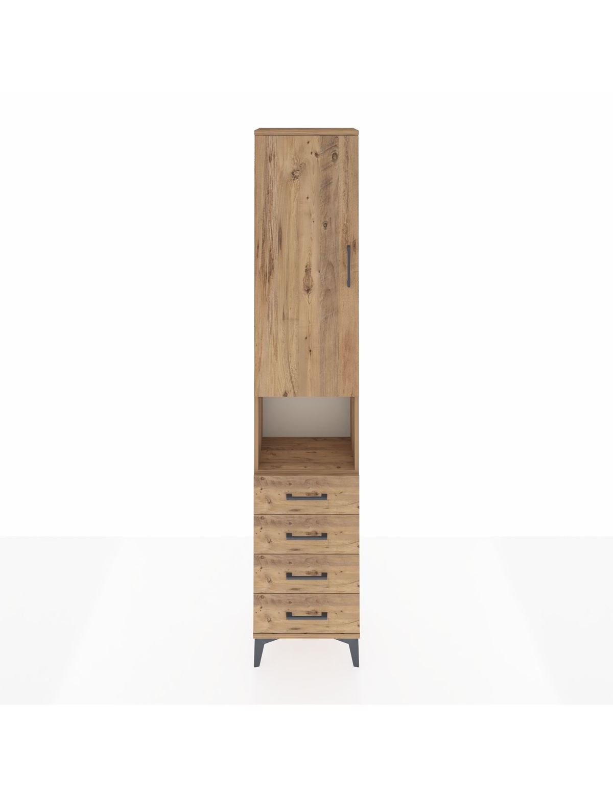 Arges Dolap 4 Raflı 4 Çekmeceli Tek Kapaklı 44x30x221 Çam-Çam