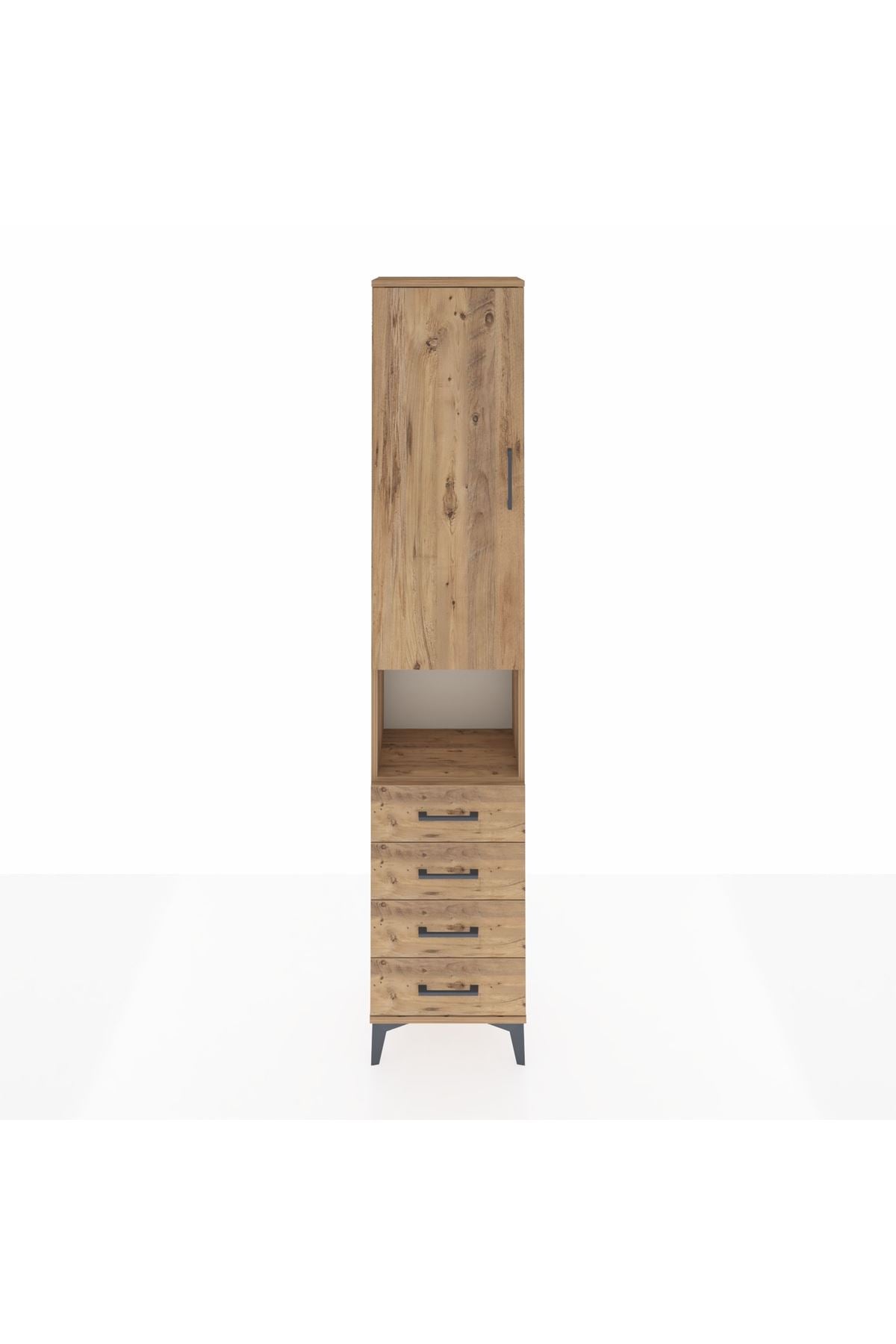 Arges Dolap 4 Raflı 4 Çekmeceli Tek Kapaklı 44x30x221 Çam-Çam