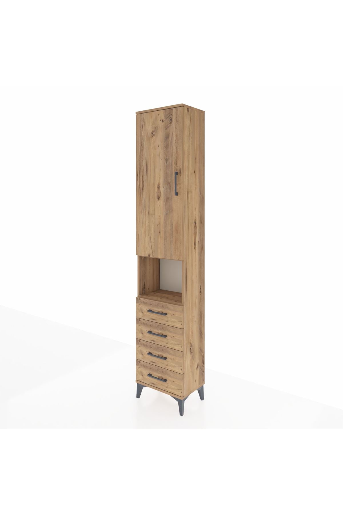 Arges Dolap 4 Raflı 4 Çekmeceli Tek Kapaklı 44x30x221 Çam-Çam