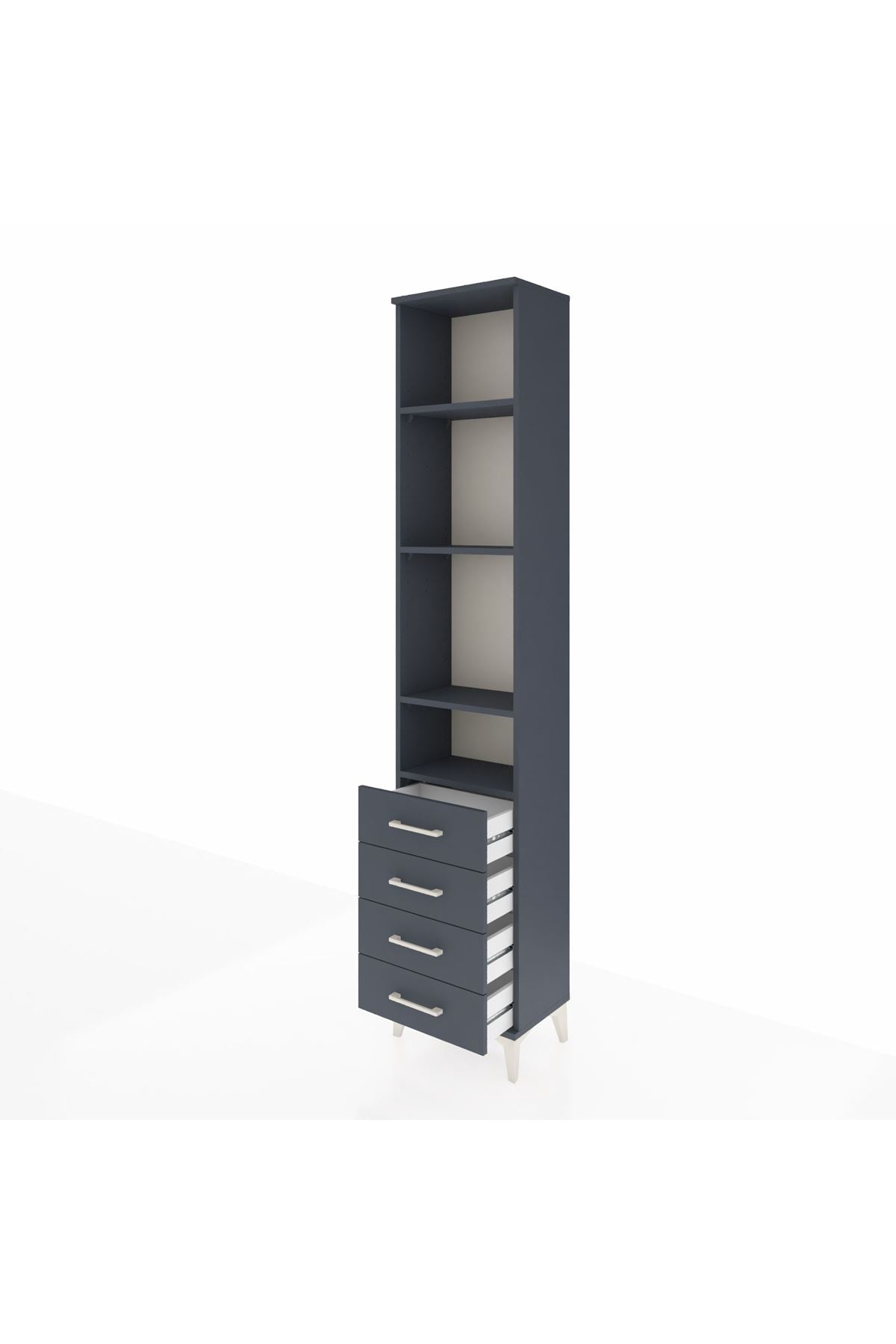 Arges Dolap 4 Raflı 4 Çekmeceli 44x30x221 Antrasit-Antrasit