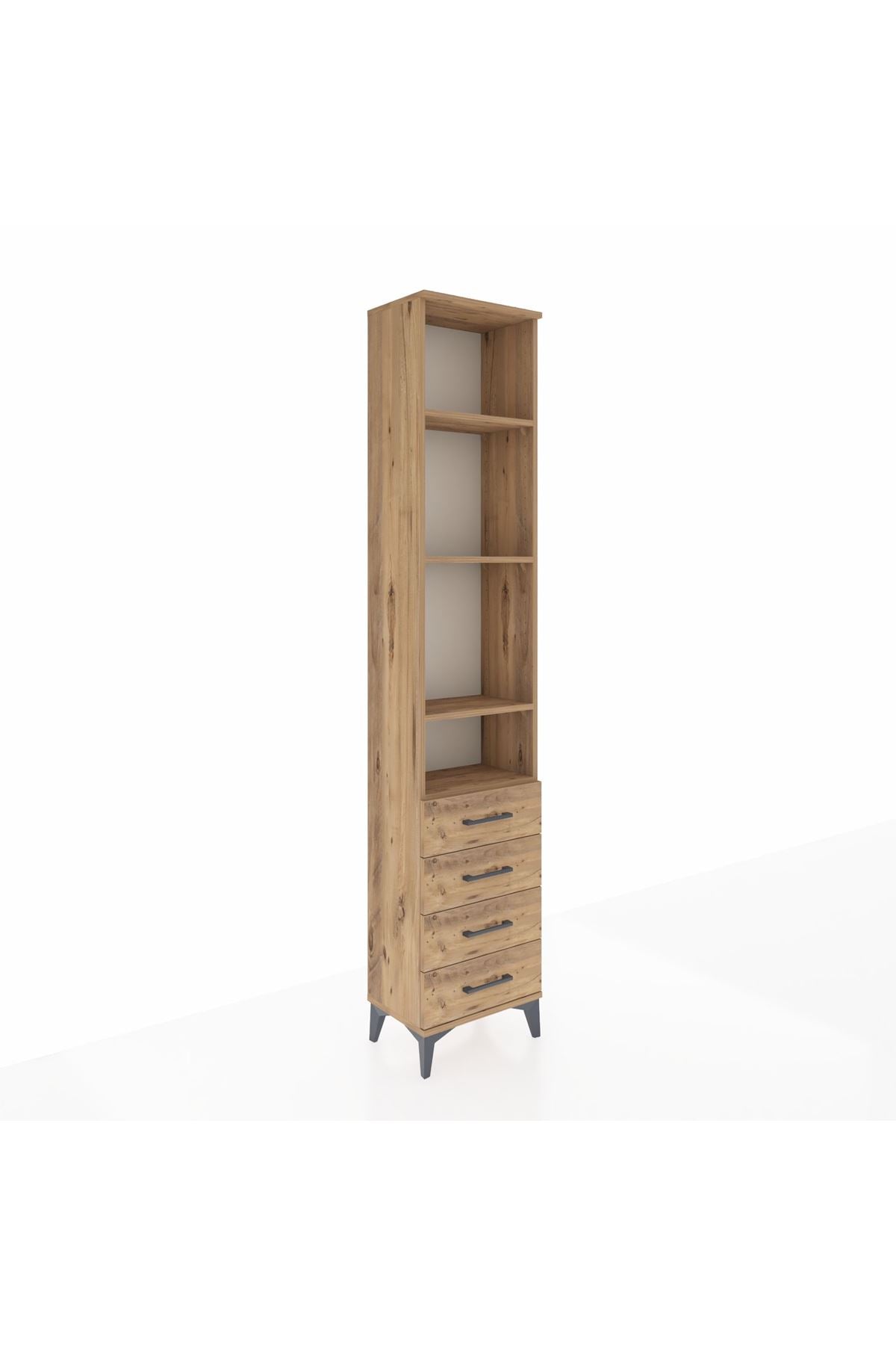 Arges Dolap 4 Raflı 4 Çekmeceli 44x30x221 Çam-Çam