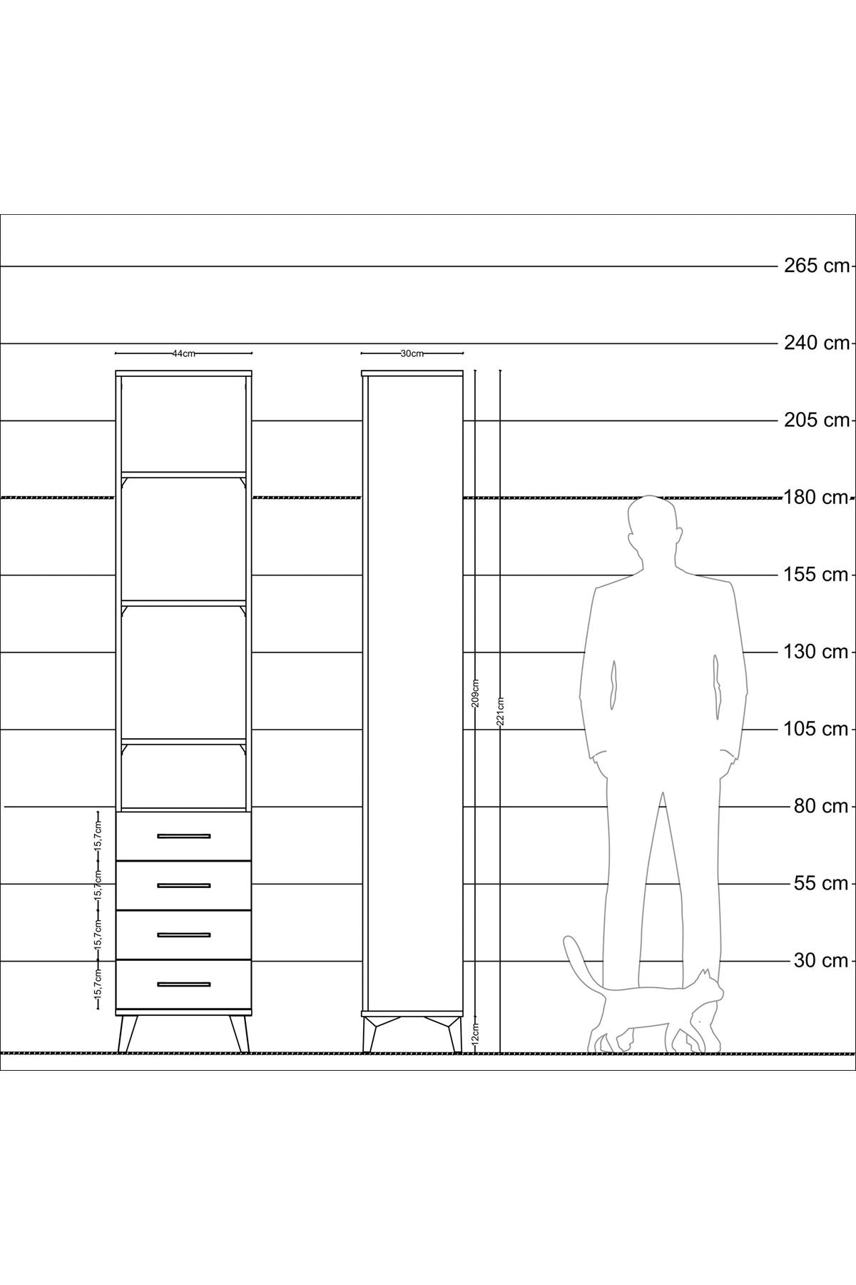 Arges Dolap 4 Raflı 4 Çekmeceli 44x30x221 Çam-Antrasit