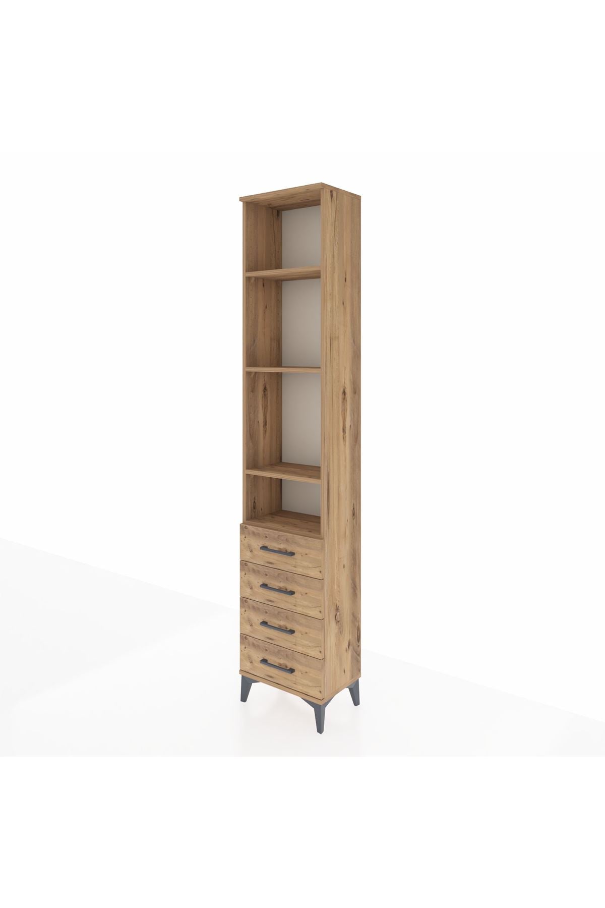 Arges Dolap 4 Raflı 4 Çekmeceli 44x30x221 Çam-Çam