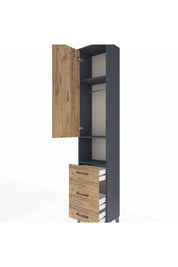 Arges Dolap 3 Raflı 3 Çekmeceli Tek Askılı 44x30x221 Antrasit-Çam