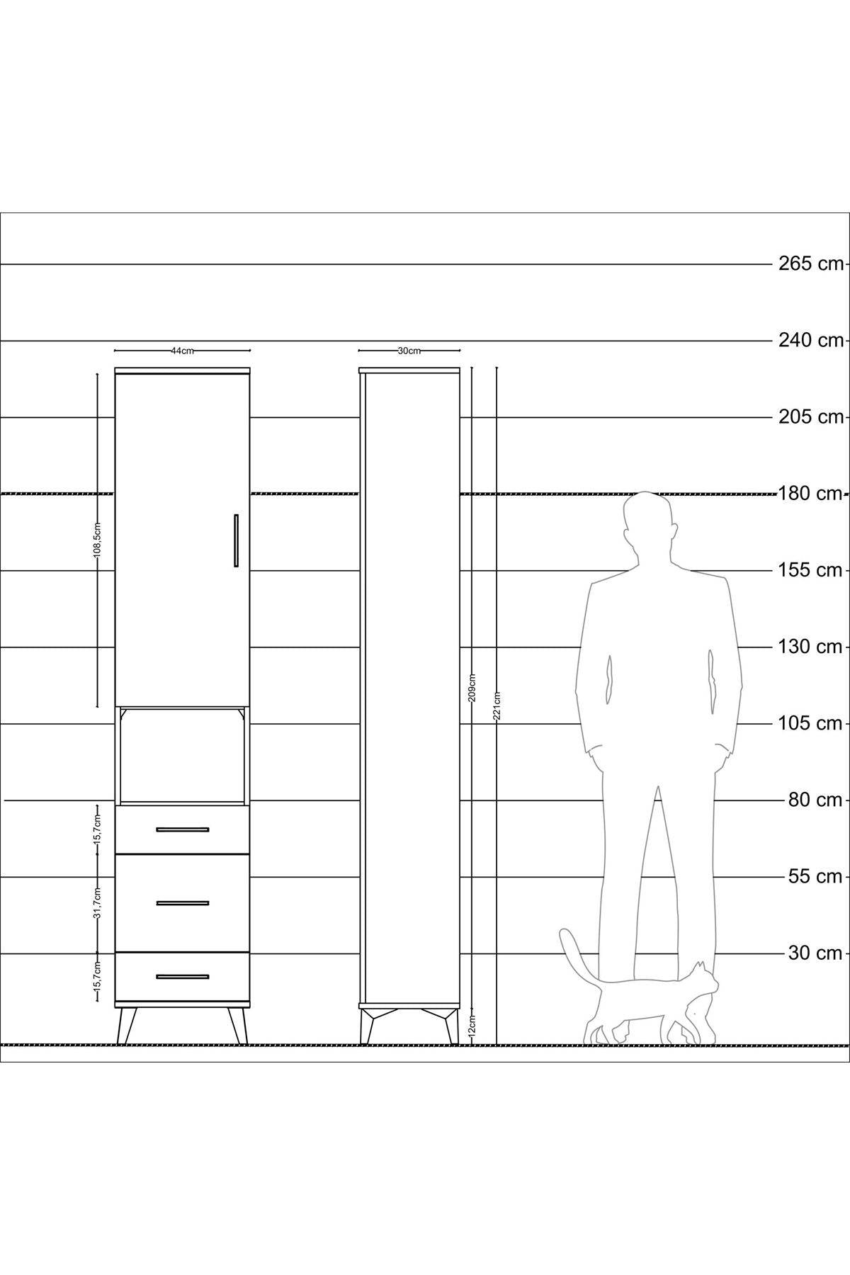 Arges Dolap 3 Raflı 3 Çekmeceli Tek Askılı 44x30x221 Çam-Antrasit