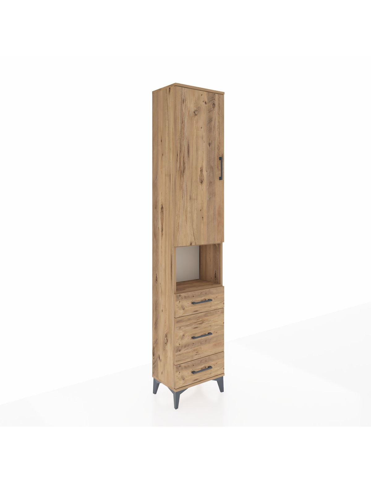 Arges Dolap 3 Raflı 3 Çekmeceli Tek Askılı 44x30x221 Çam-Çam