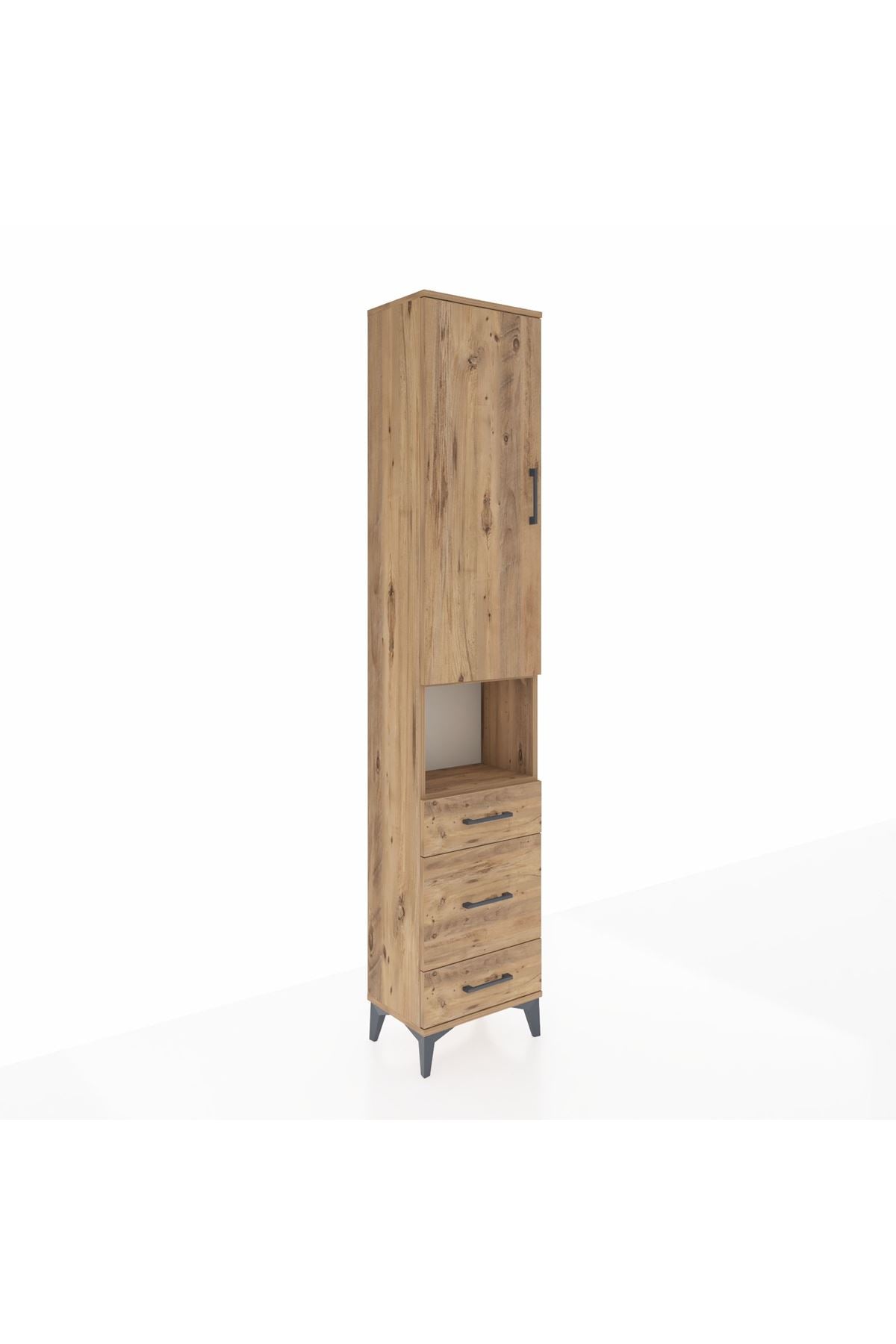 Arges Dolap 3 Raflı 3 Çekmeceli Tek Askılı 44x30x221 Çam-Çam