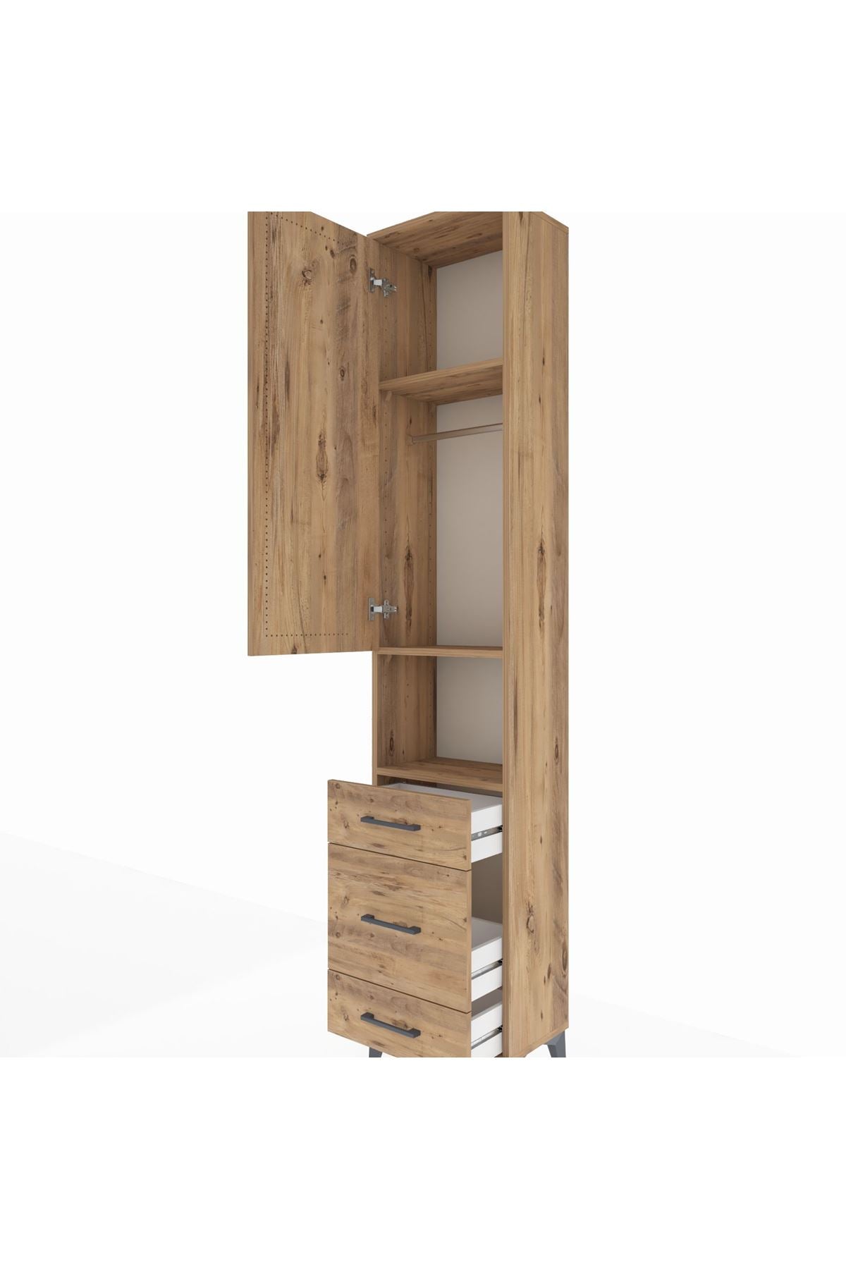 Arges Dolap 3 Raflı 3 Çekmeceli Tek Askılı 44x30x221 Çam-Çam