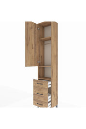 Arges Dolap 3 Raflı 3 Çekmeceli Tek Askılı 44x30x221 Çam-Çam