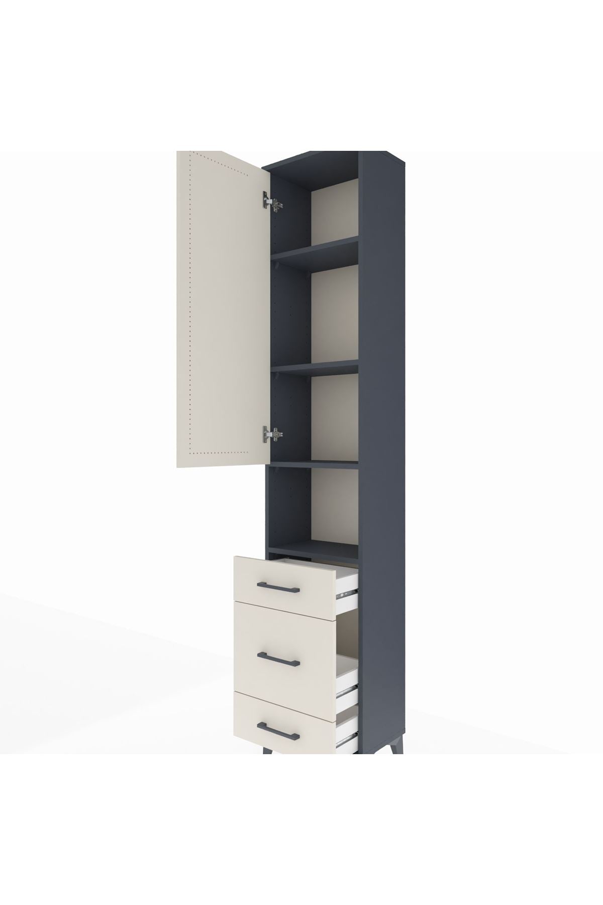 Arges Dolap 4 Raflı 3 Çekmeceli Tek Kapaklı 44x30x221 Antrasit-Aytaşı