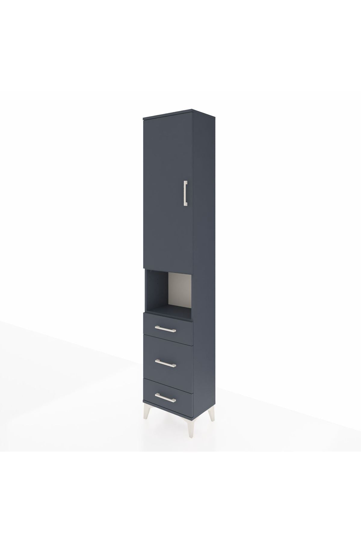 Arges Dolap 4 Raflı 3 Çekmeceli Tek Kapaklı 44x30x221 Antrasit-Antrasit