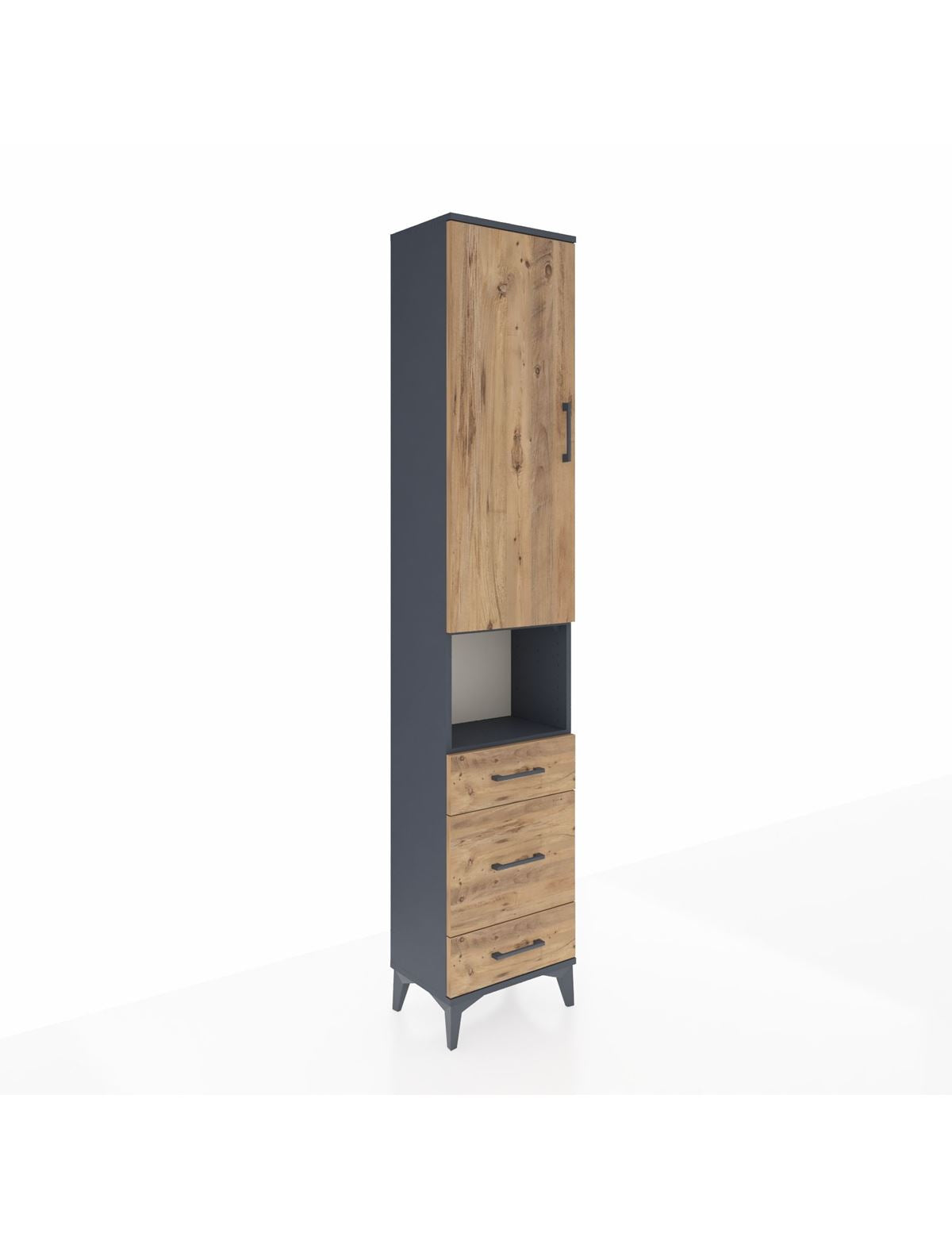 Arges Dolap 4 Raflı 3 Çekmeceli Tek Kapaklı 44x30x221 Antrasit-Çam