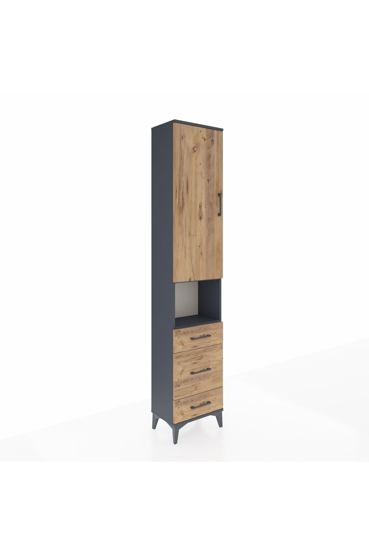 Arges Dolap 4 Raflı 3 Çekmeceli Tek Kapaklı 44x30x221 Antrasit-Çam