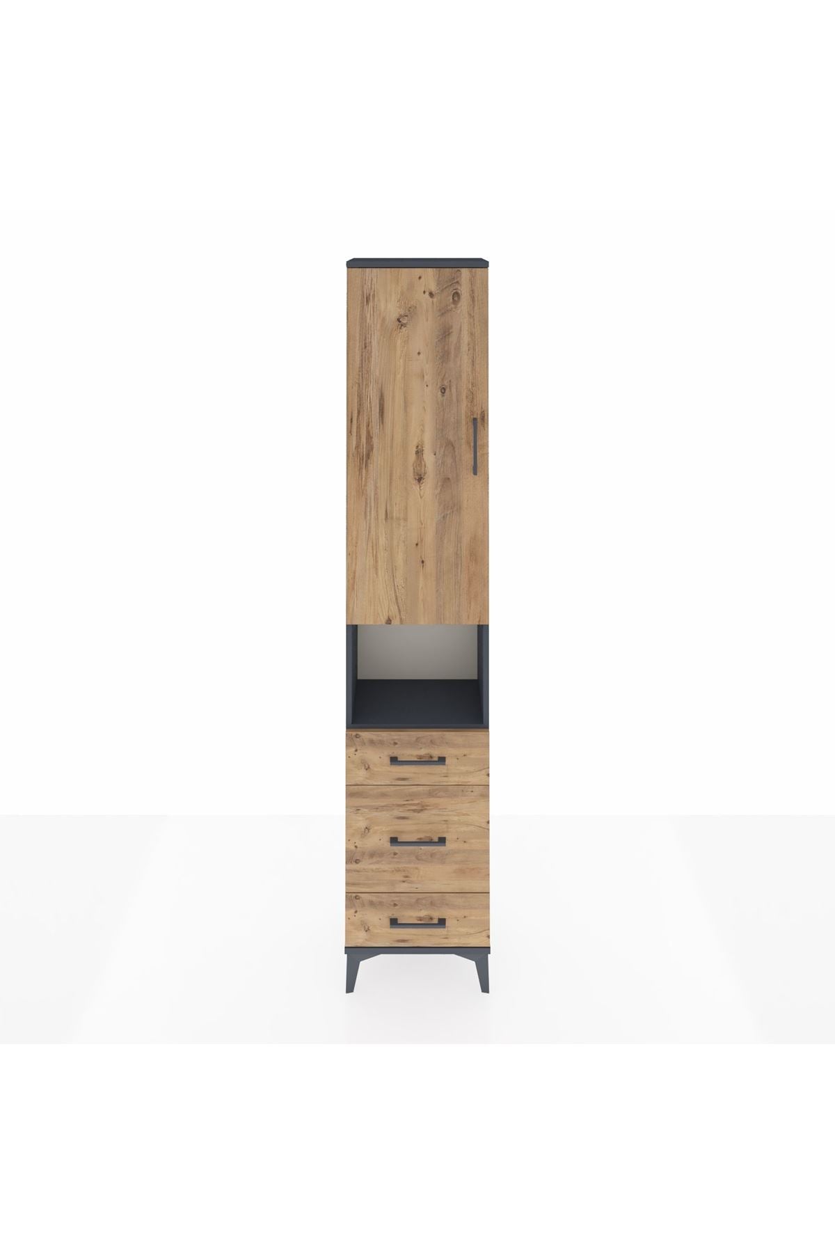 Arges Dolap 4 Raflı 3 Çekmeceli Tek Kapaklı 44x30x221 Antrasit-Çam