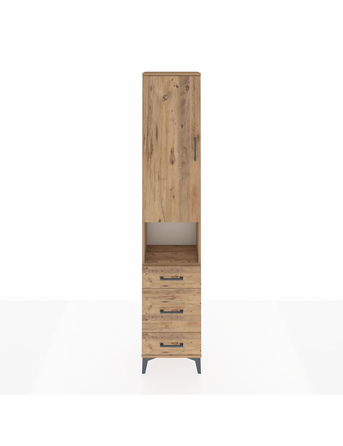 Arges Dolap 4 Raflı 3 Çekmeceli Tek Kapaklı 44x30x221 Çam-Çam