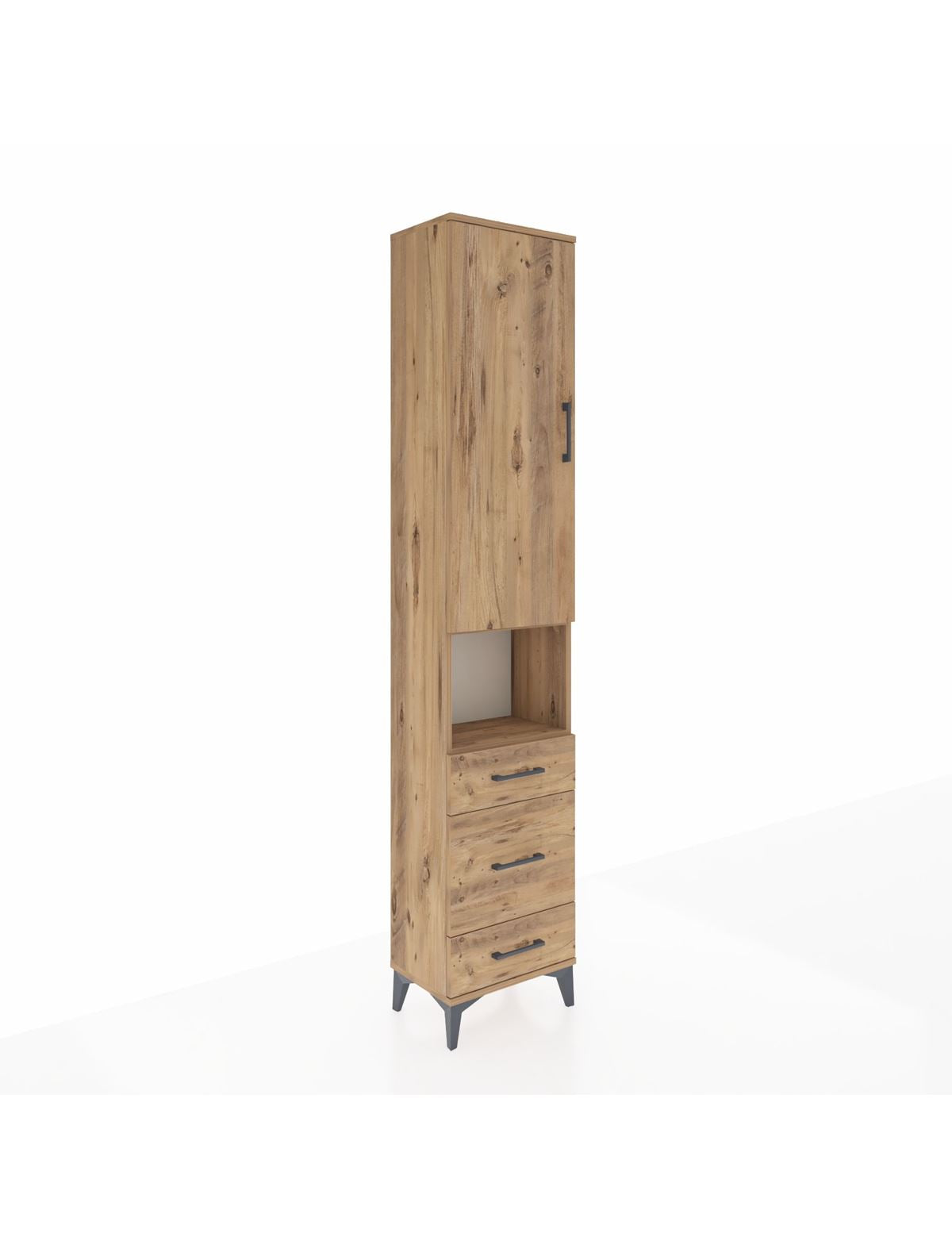 Arges Dolap 4 Raflı 3 Çekmeceli Tek Kapaklı 44x30x221 Çam-Çam