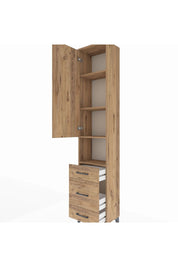 Arges Dolap 4 Raflı 3 Çekmeceli Tek Kapaklı 44x30x221 Çam-Çam