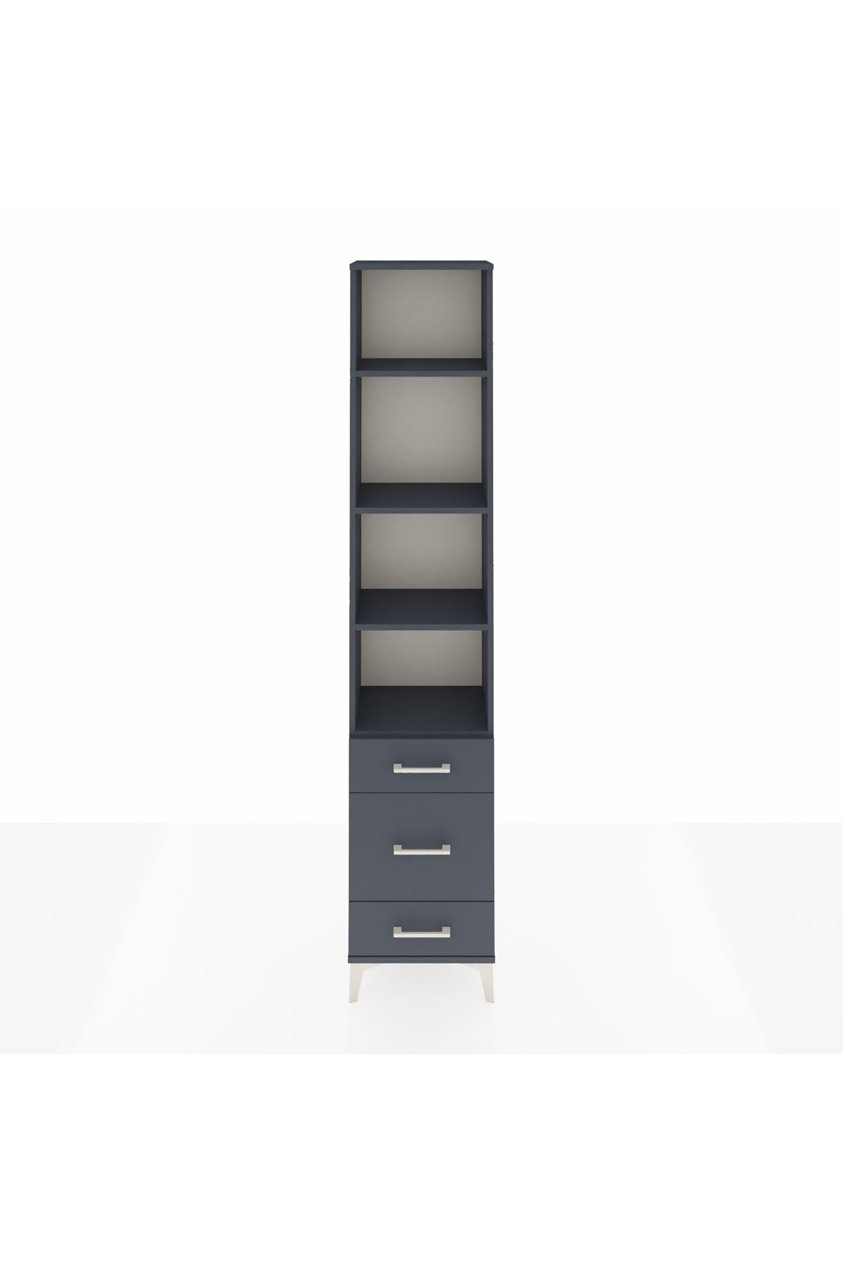 Arges Dolap 4 Raflı 3 Çekmeceli 44x30x221 Antrasit-Antrasit