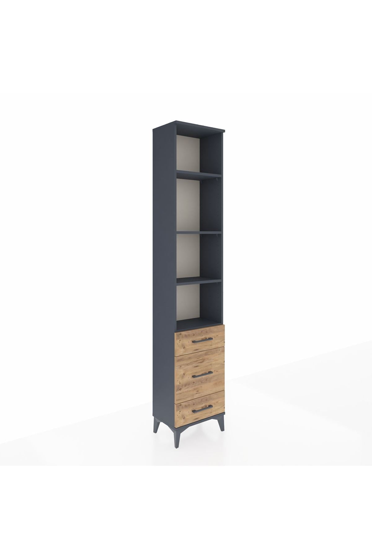 Arges Dolap 4 Raflı 3 Çekmeceli 44x30x221 Antrasit-Çam