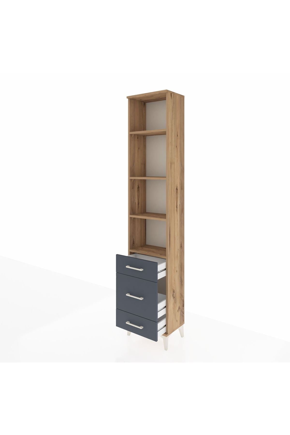 Arges Dolap 4 Raflı 3 Çekmeceli 44x30x221 Çam-Antrasit