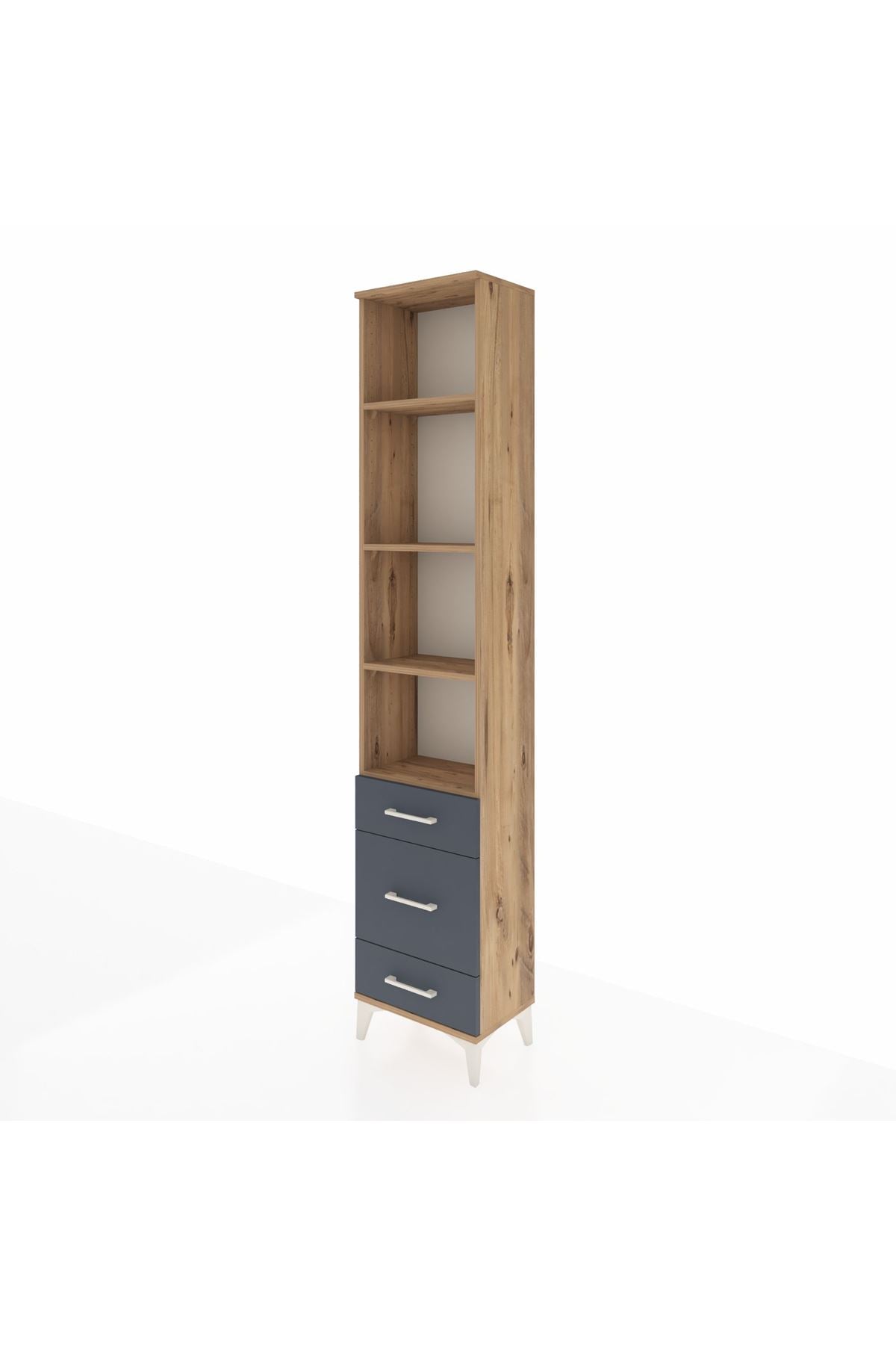 Arges Dolap 4 Raflı 3 Çekmeceli 44x30x221 Çam-Antrasit