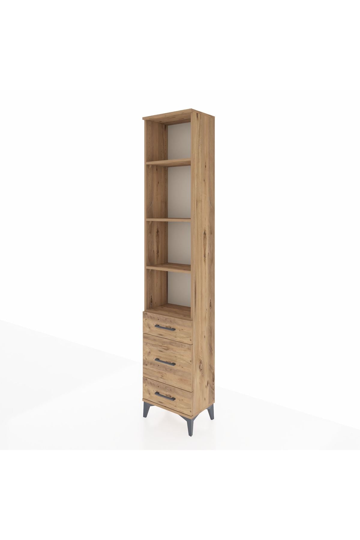 Arges Dolap 4 Raflı 3 Çekmeceli 44x30x221 Çam-Çam