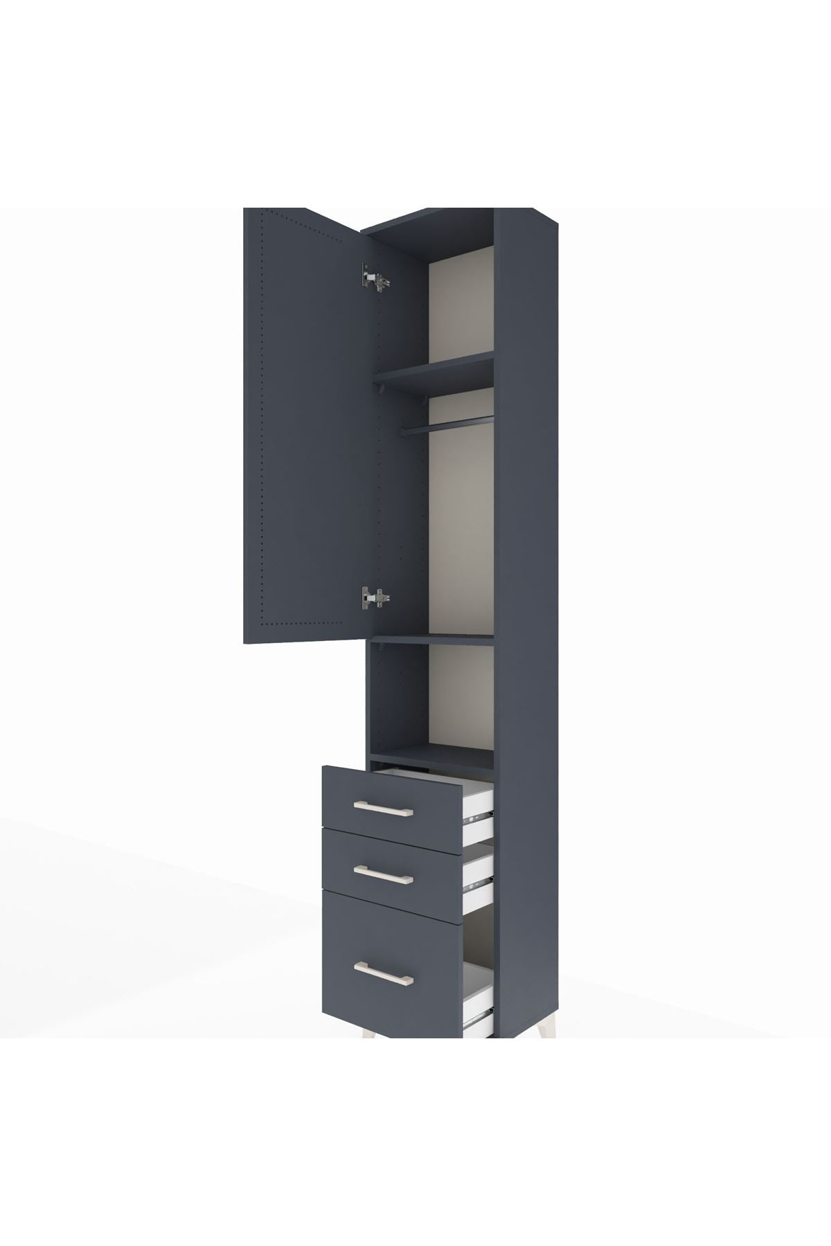 Arges Dolap 3 Raflı 3 Çekmeceli Tek Askılı 44x30x221 Antrasit-Antrasit